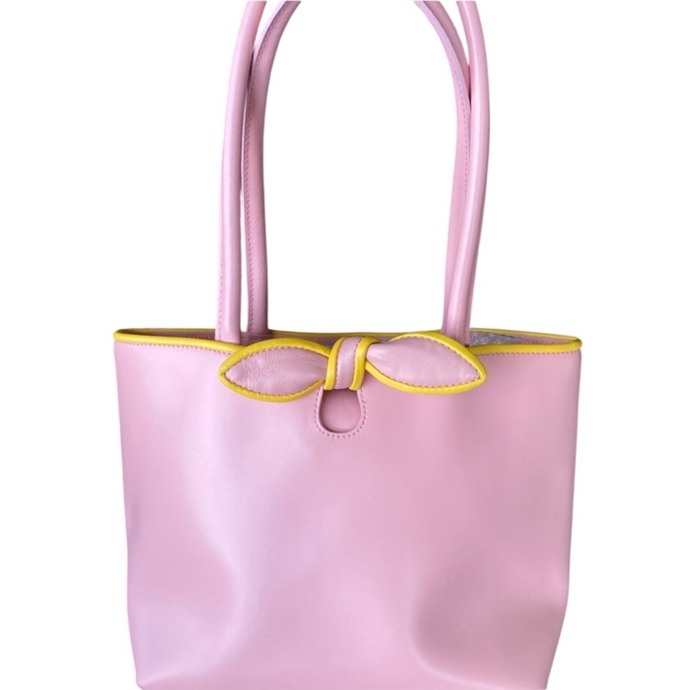 Furla Vintage Y2K Pink & Yellow Bow Tote/Shoulder Bag Elegant Structured Design